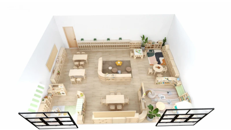 Child-safe Montessori Wood Furniture Set Natural Wood Tables Chairs ...